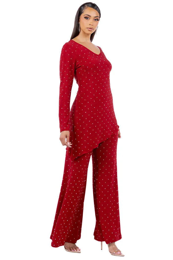 Rhinestone Embellished Tunic Set