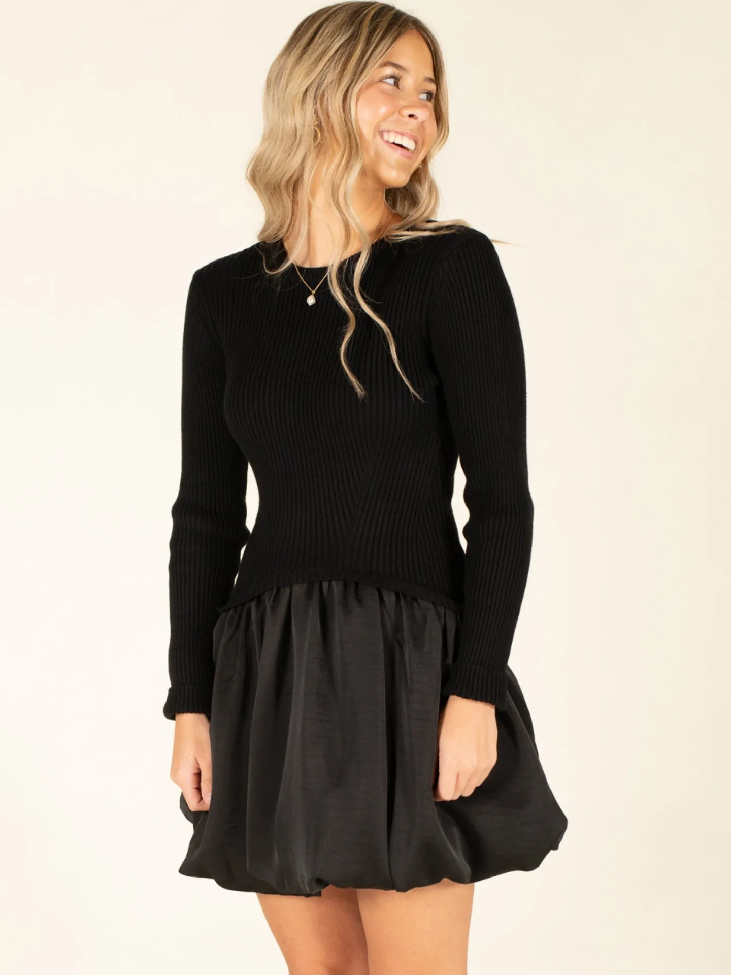 Ribbed Sweater & Bubble Skirt Dress