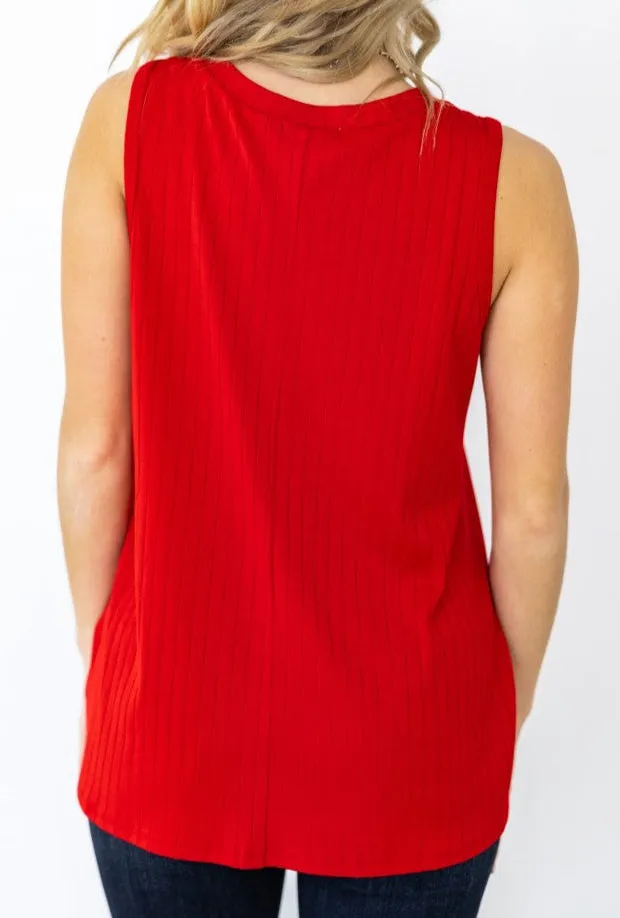RIBBED V-NECK TANK TOP in RED