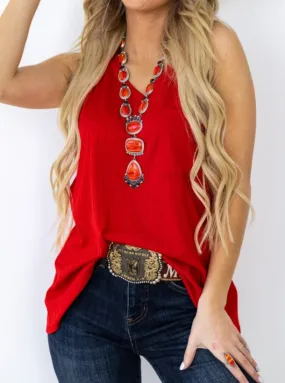 RIBBED V-NECK TANK TOP in RED