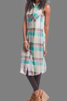 She   Sky Long Plaid Sheer Blouse - Jade