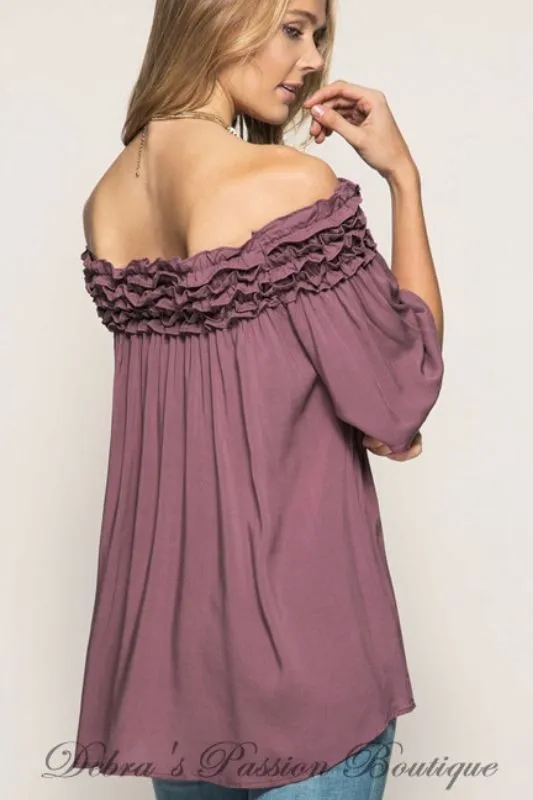 She   Sky Ruffle Me Up Blouse - Mauve