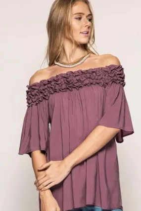 She   Sky Ruffle Me Up Blouse - Mauve