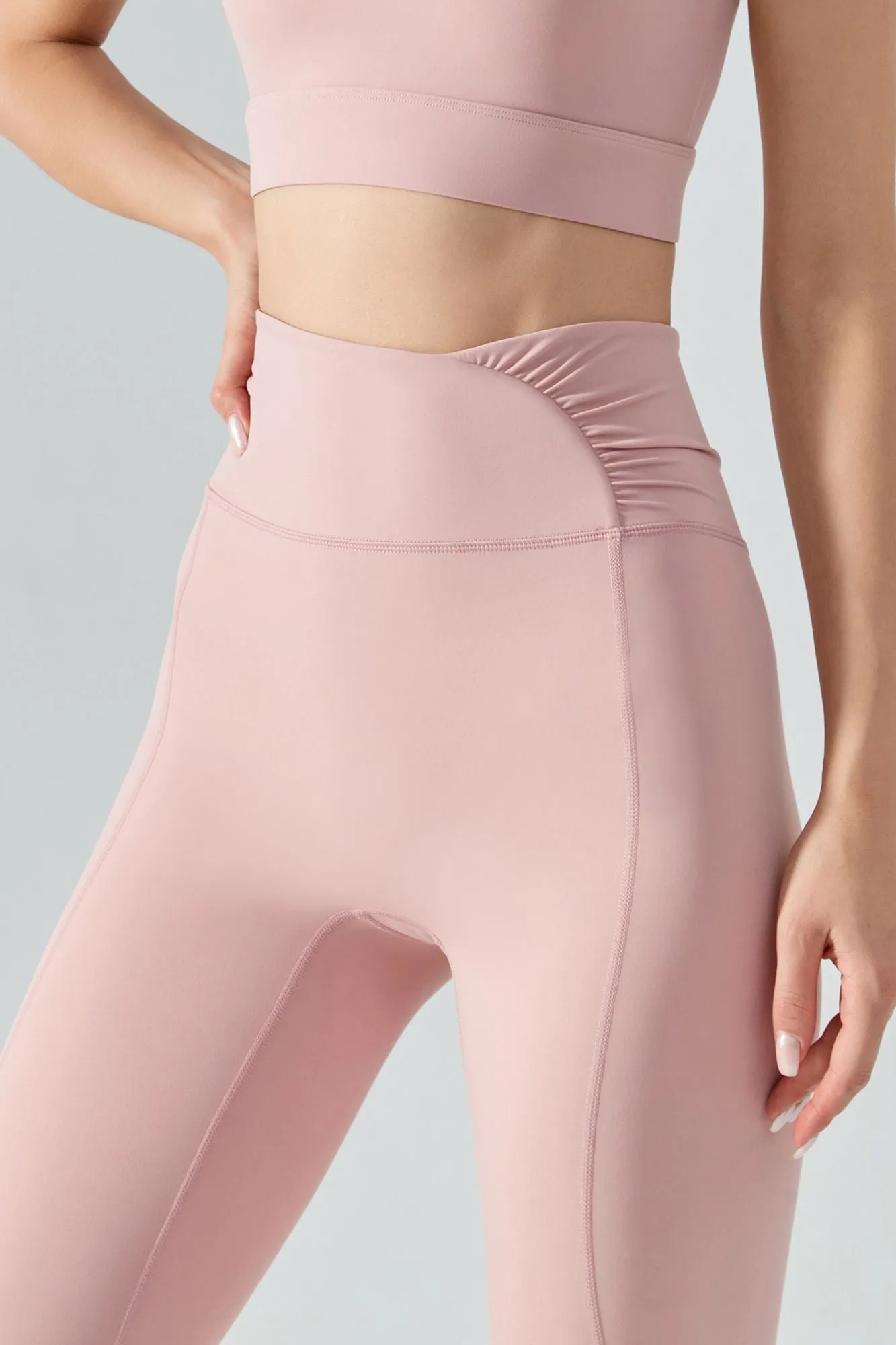 Side Ruched Asymmetrical Waistband Leggings