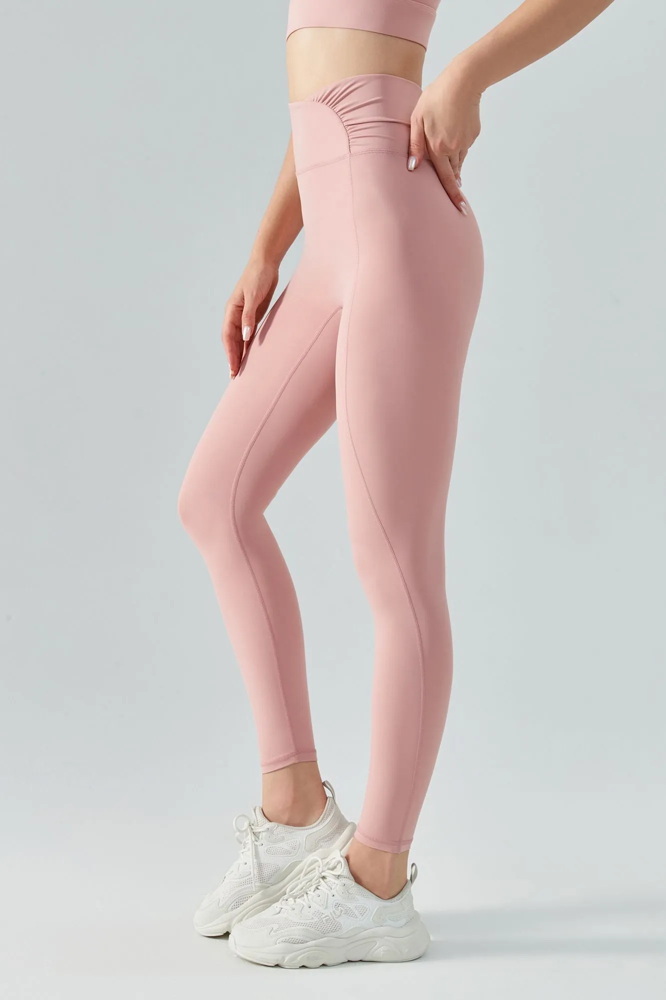 Side Ruched Asymmetrical Waistband Leggings
