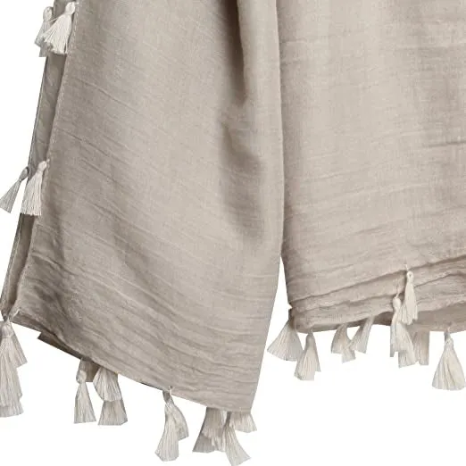 Sidiou Group Anniou New Square Solid Color Cotton And Linen Scarf With Tassels