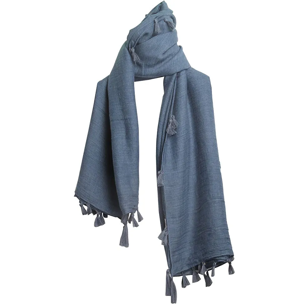 Sidiou Group Anniou New Square Solid Color Cotton And Linen Scarf With Tassels