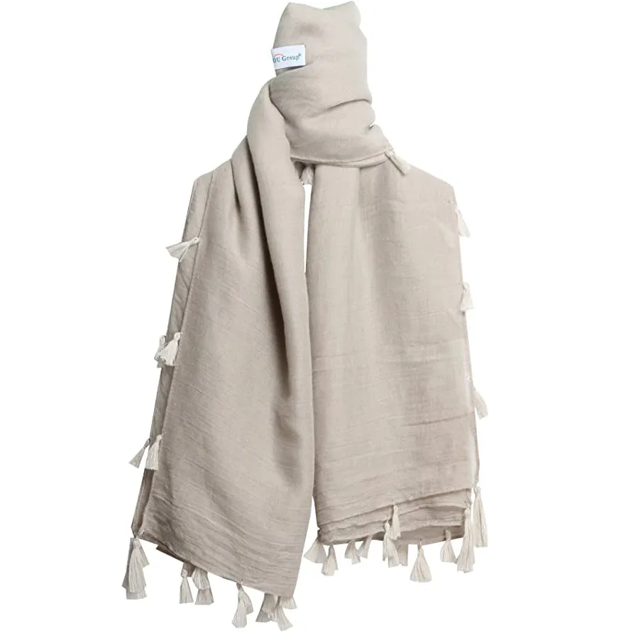 Sidiou Group Anniou New Square Solid Color Cotton And Linen Scarf With Tassels