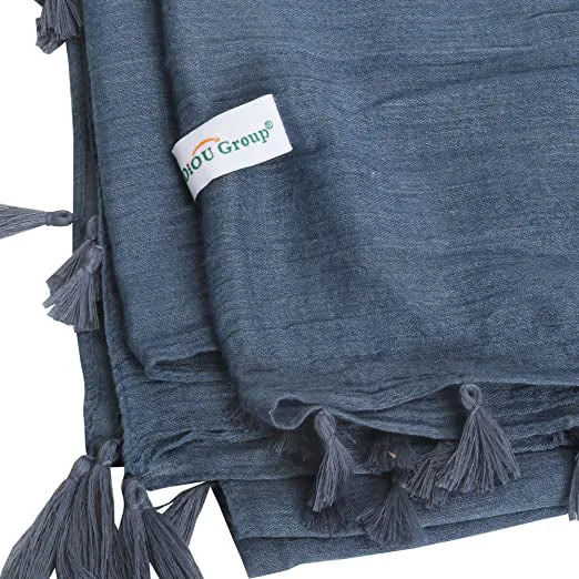 Sidiou Group Anniou New Square Solid Color Cotton And Linen Scarf With Tassels