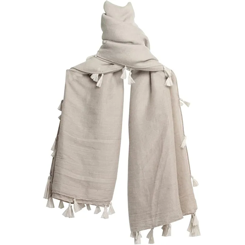 Sidiou Group Anniou New Square Solid Color Cotton And Linen Scarf With Tassels
