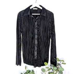 Silky crinkle fabric shirt with collar (S)
