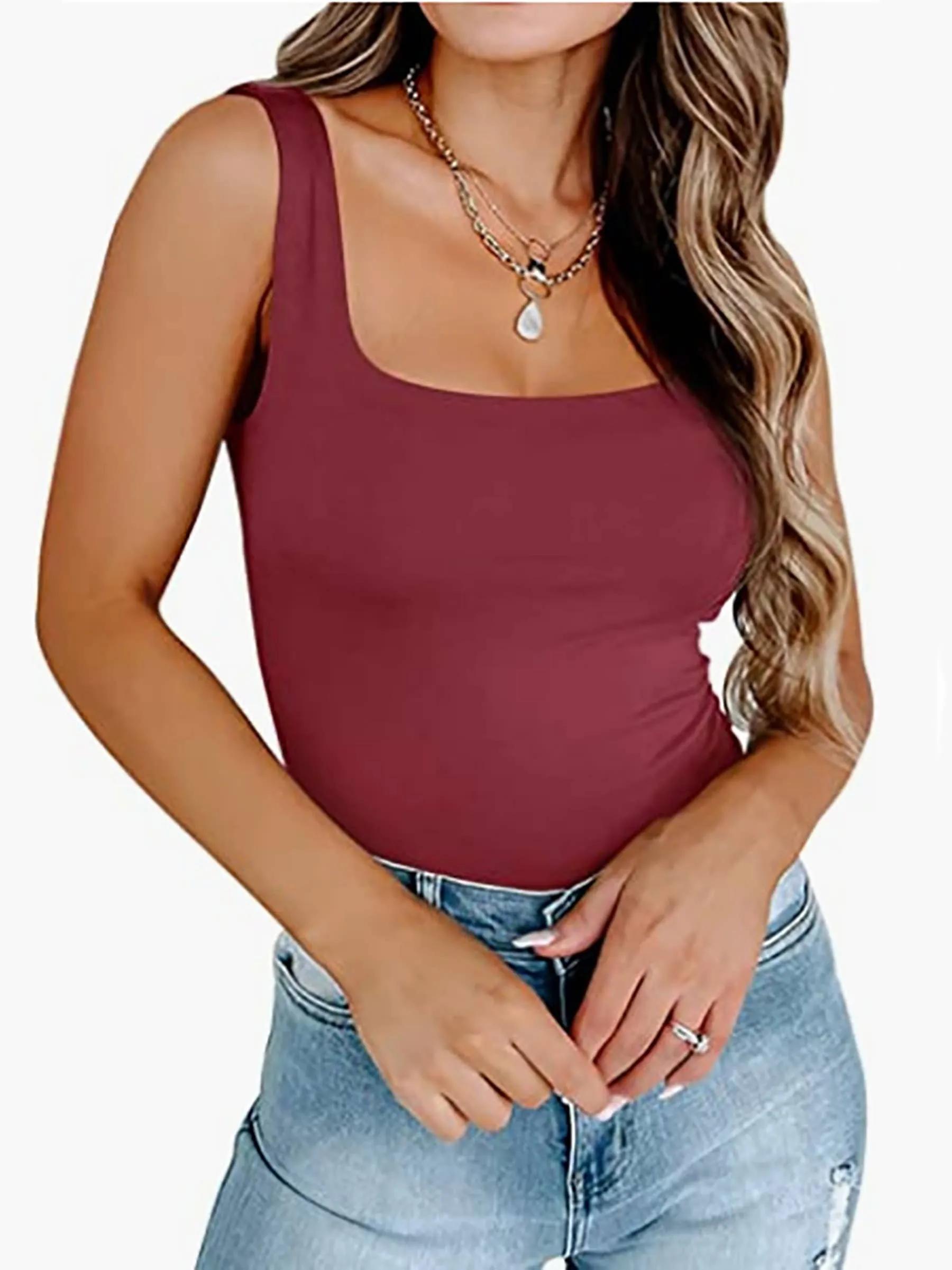 Sleeveless Strappy Tank Square Neck