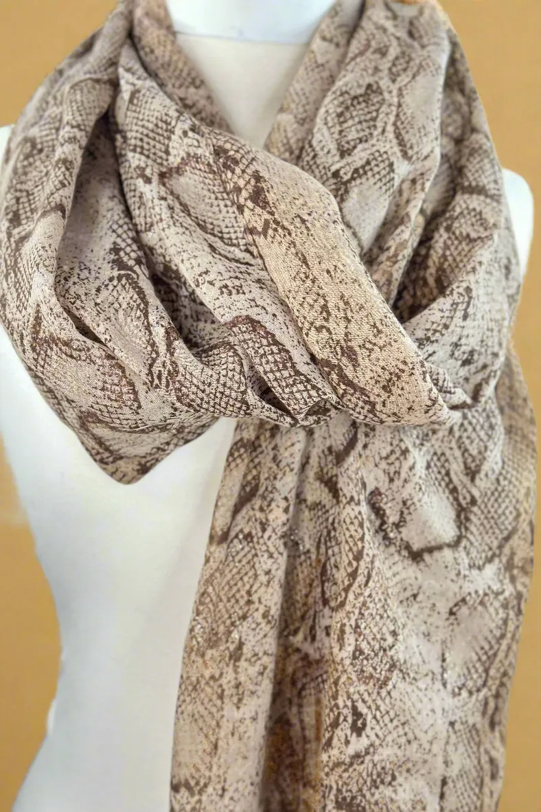 Snakeskin Print Scarf Brown