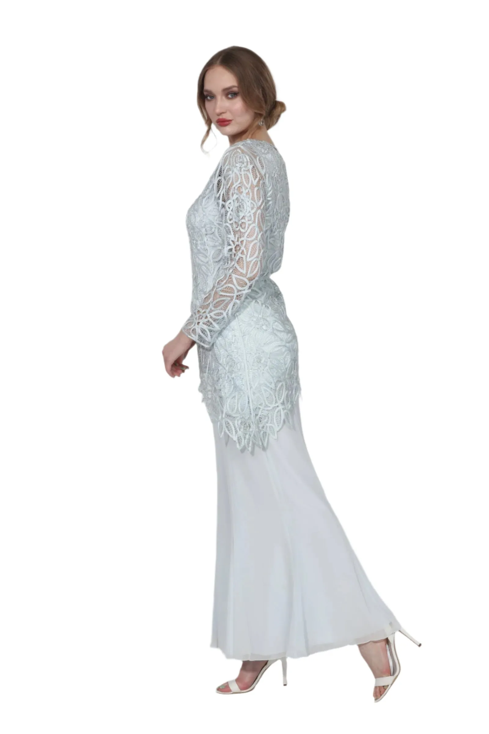 Soulmates C805809 Asymmetrical Hand Crocheted Silk Lace Tunic Top with Skirt Set