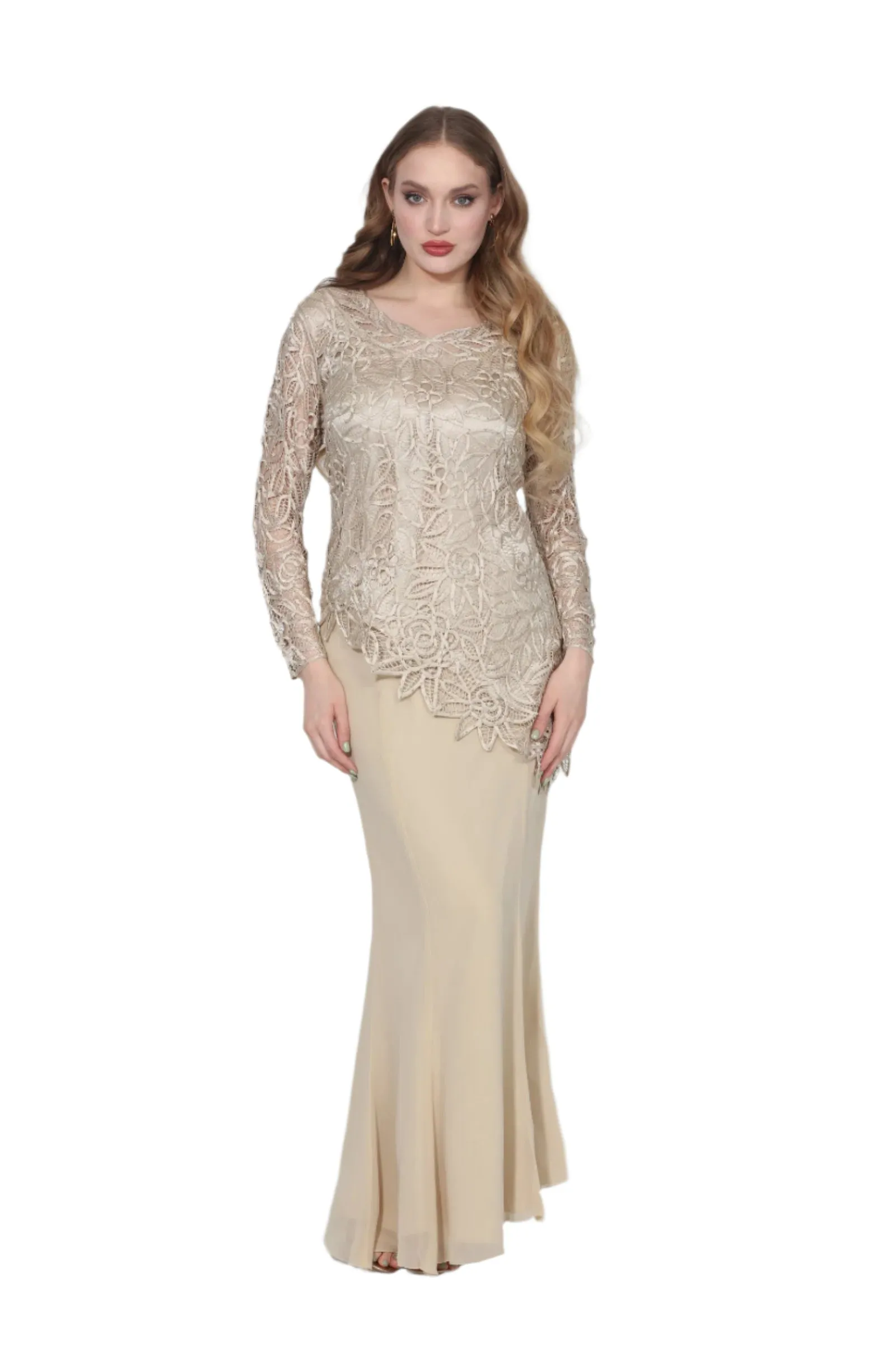 Soulmates C805809 Asymmetrical Hand Crocheted Silk Lace Tunic Top with Skirt Set