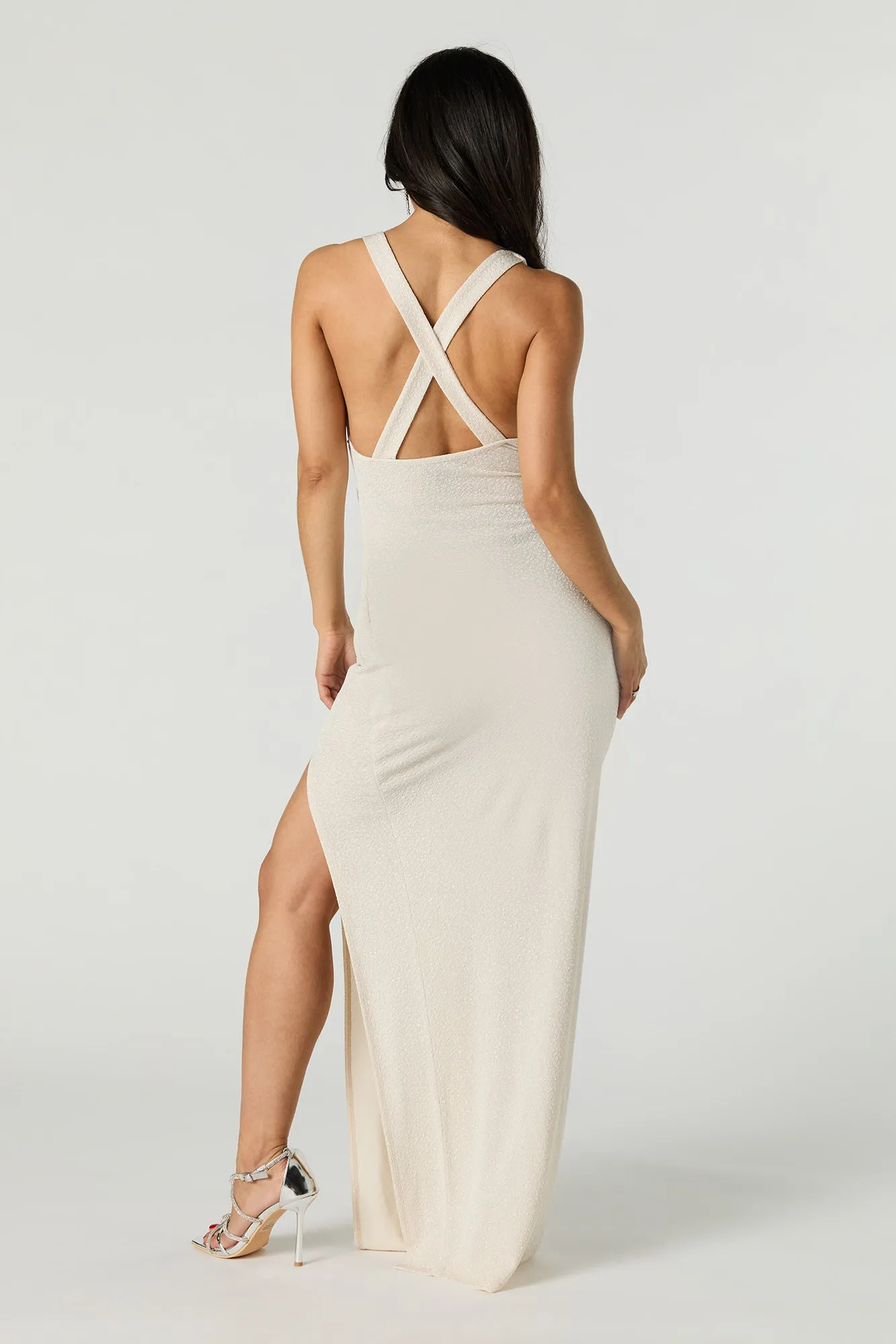 Sparkle Plunging Maxi Wrap Dress
