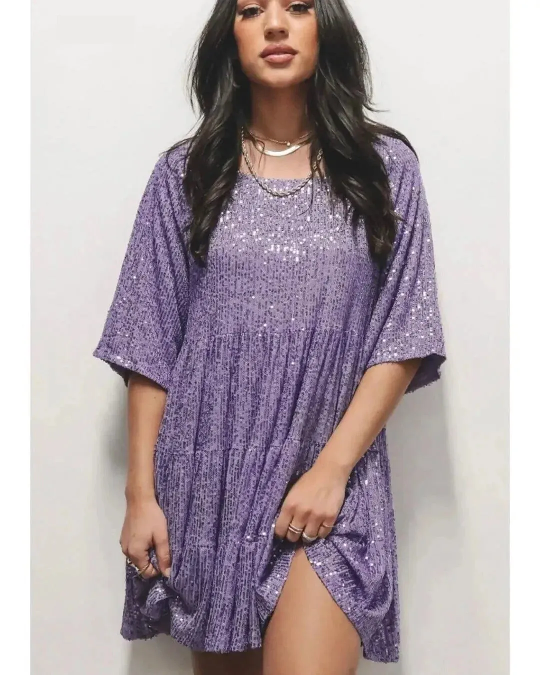Sparkle Round Neck Sequin Dress Party Evening