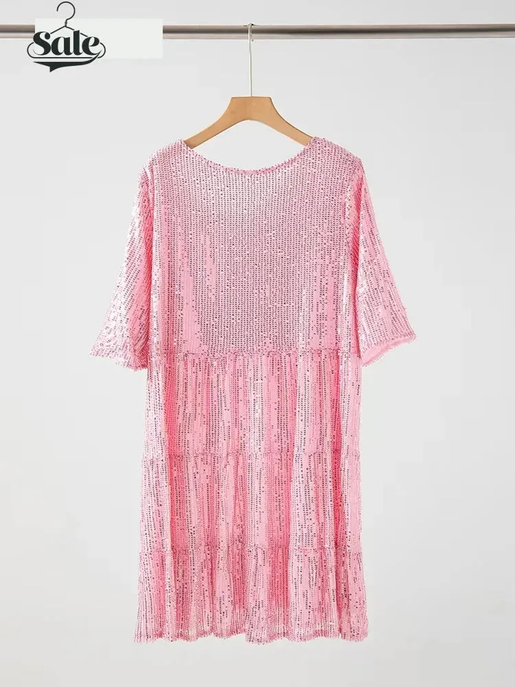 Sparkle Round Neck Sequin Dress Party Evening