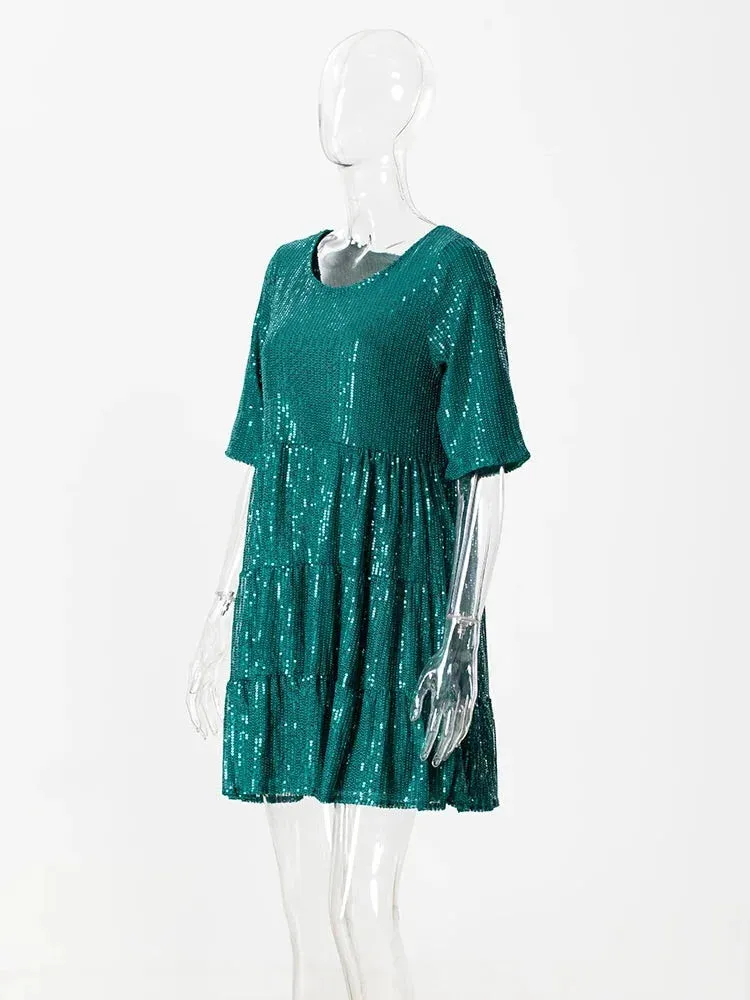 Sparkle Round Neck Sequin Dress Party Evening