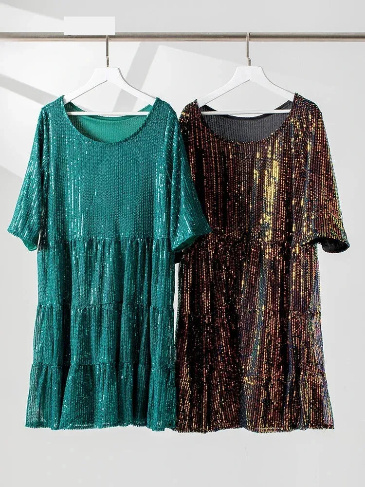 Sparkle Round Neck Sequin Dress Party Evening