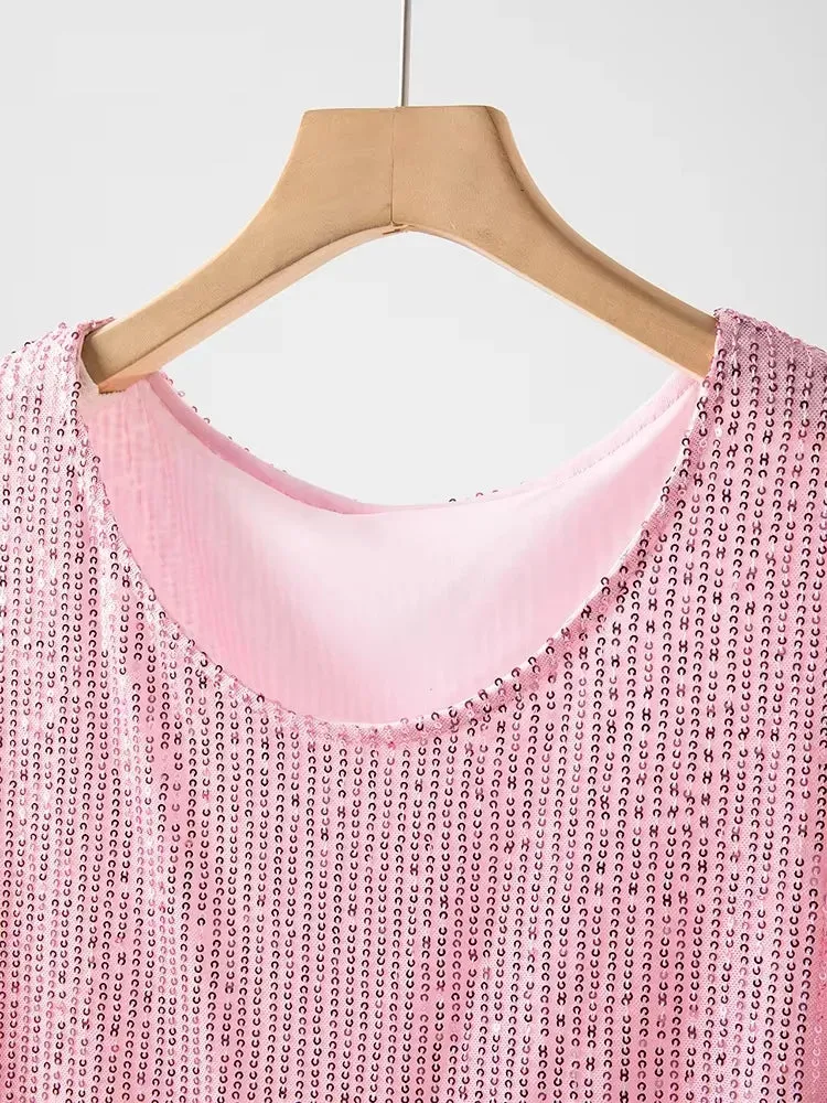 Sparkle Round Neck Sequin Dress Party Evening