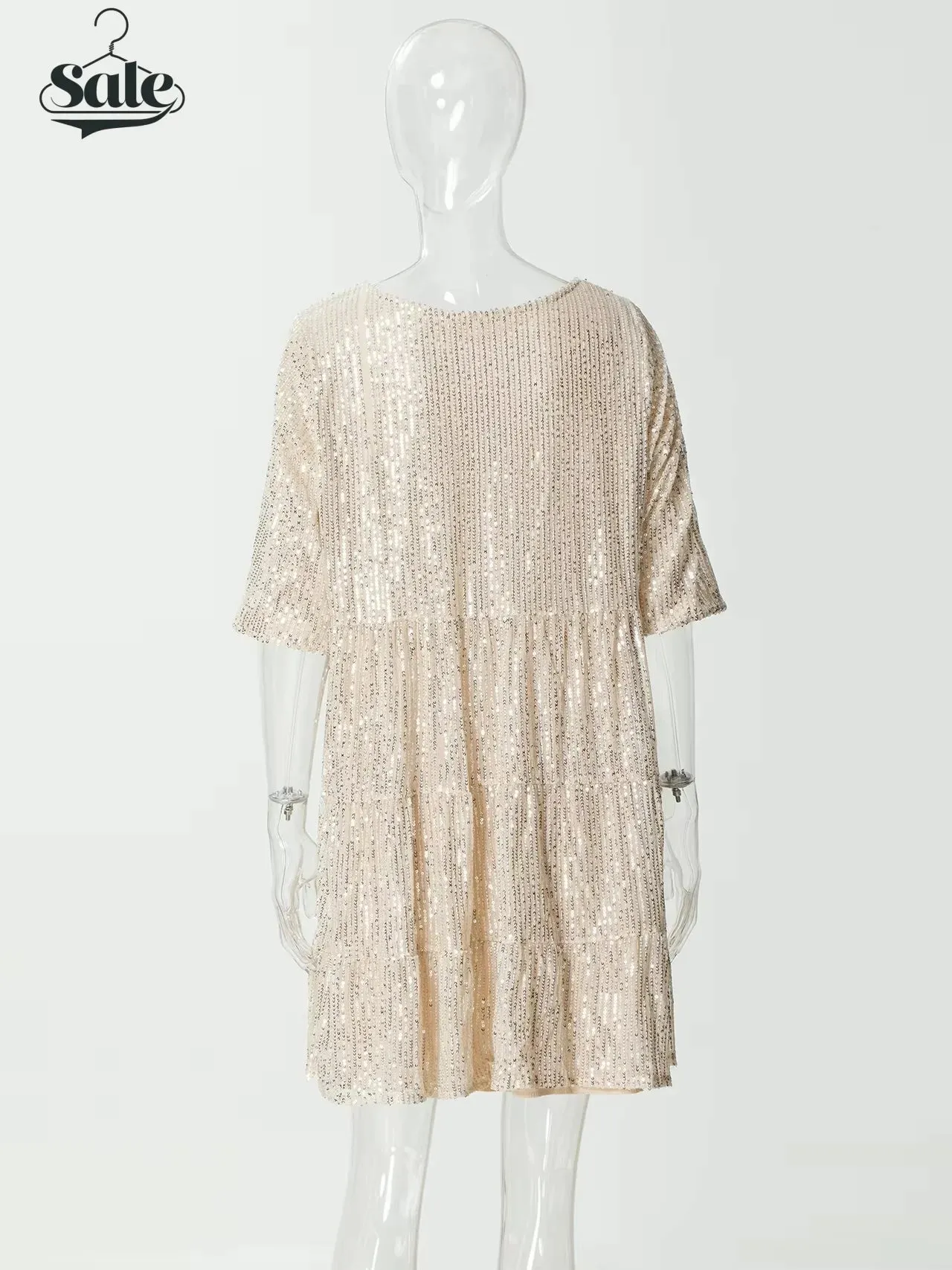 Sparkle Round Neck Sequin Dress Party Evening