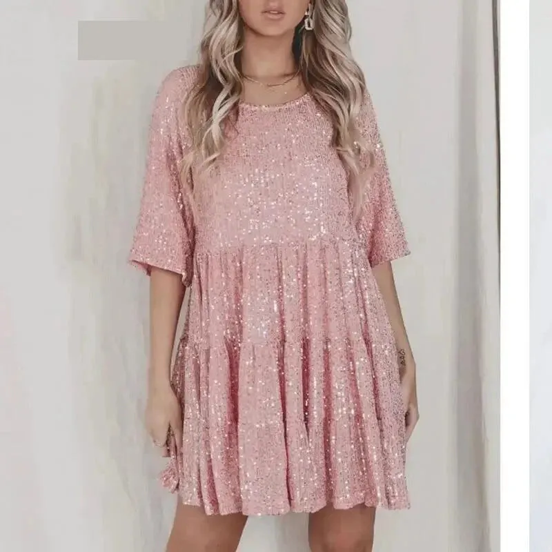 Sparkle Round Neck Sequin Dress Party Evening