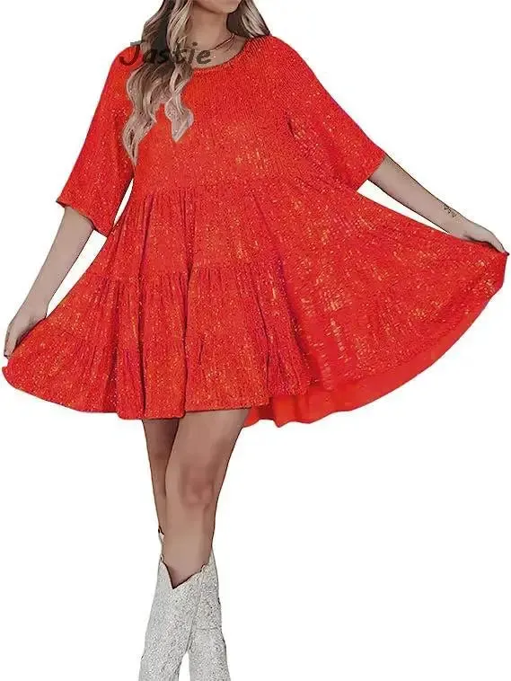 Sparkle Round Neck Sequin Dress Party Evening