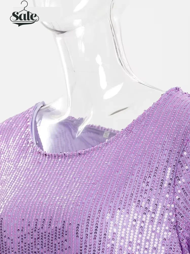 Sparkle Round Neck Sequin Dress Party Evening