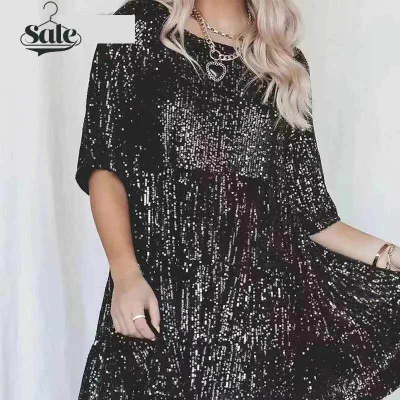 Sparkle Round Neck Sequin Dress Party Evening