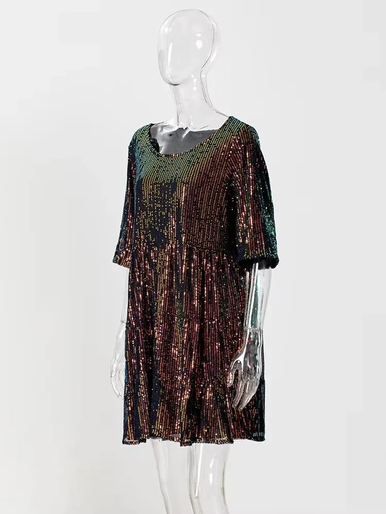 Sparkle Round Neck Sequin Dress Party Evening