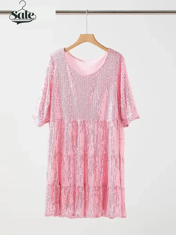 Sparkle Round Neck Sequin Dress Party Evening