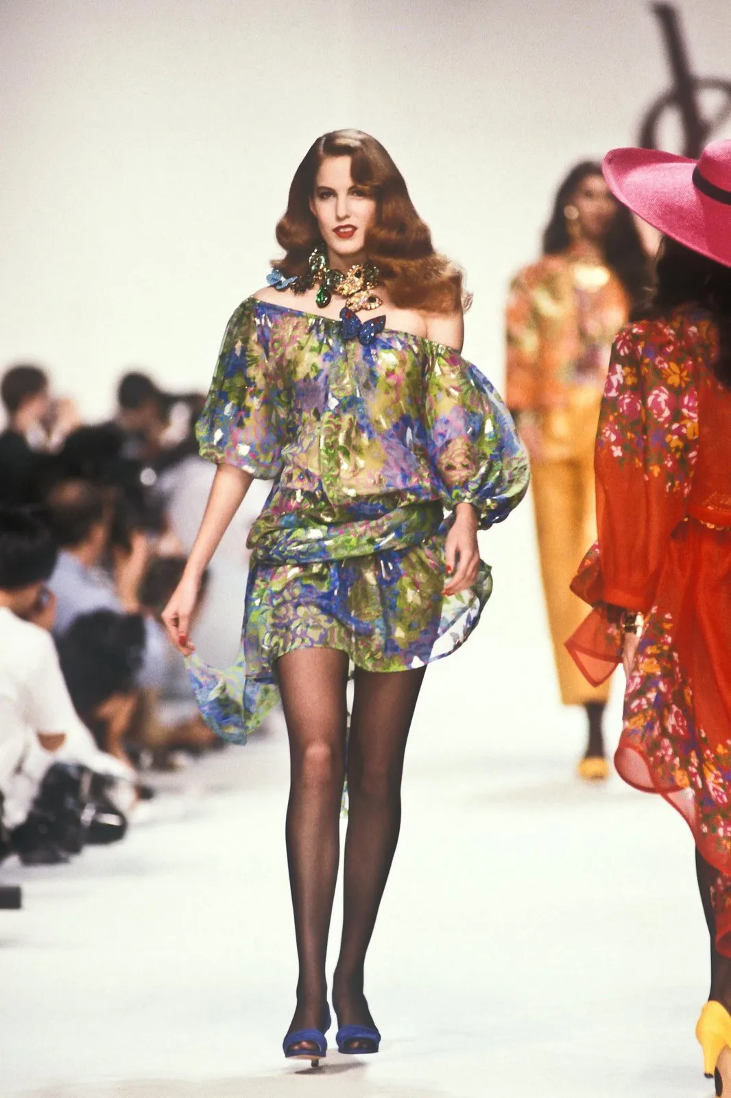 Spectacular Spring 1990 Yves Saint Laurent Runway Adjustable Length Metallic Silk Chiffon Dress