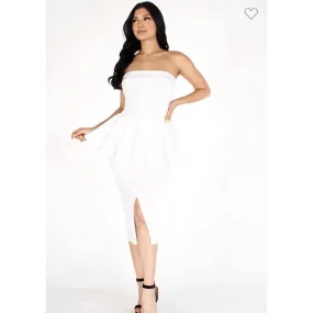 Strapless Peplum Dress (White) Plus