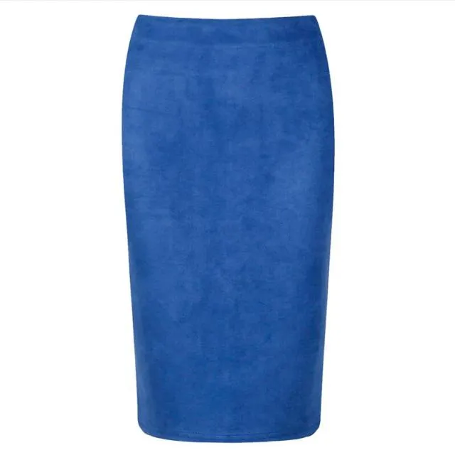 Suede High-Waist Midi Pencil Skirt