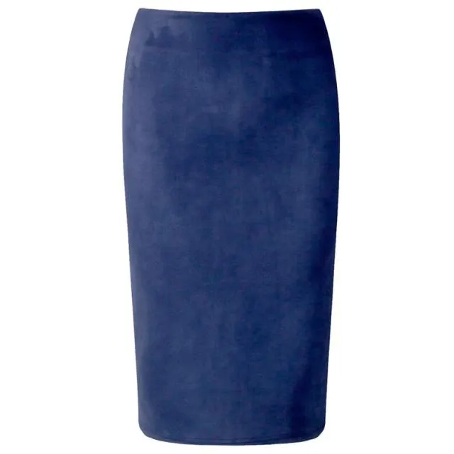 Suede High-Waist Midi Pencil Skirt