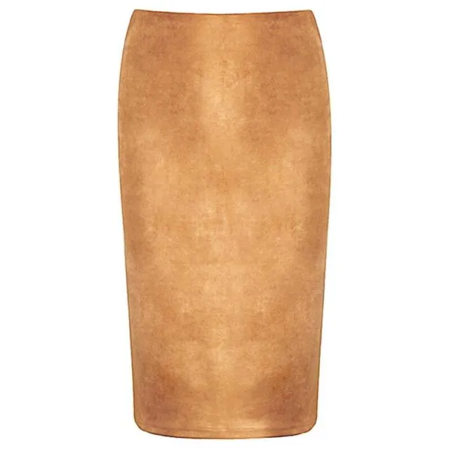 Suede High-Waist Midi Pencil Skirt