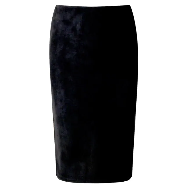 Suede High-Waist Midi Pencil Skirt