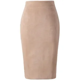 Suede High-Waist Midi Pencil Skirt