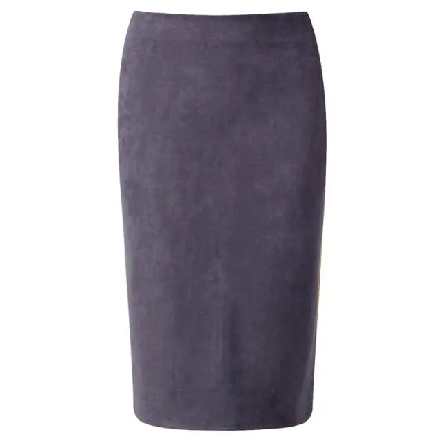 Suede High-Waist Midi Pencil Skirt