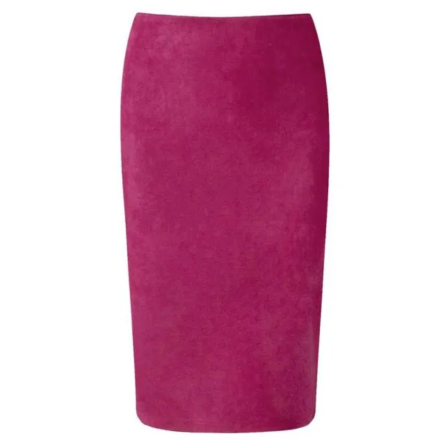 Suede High-Waist Midi Pencil Skirt