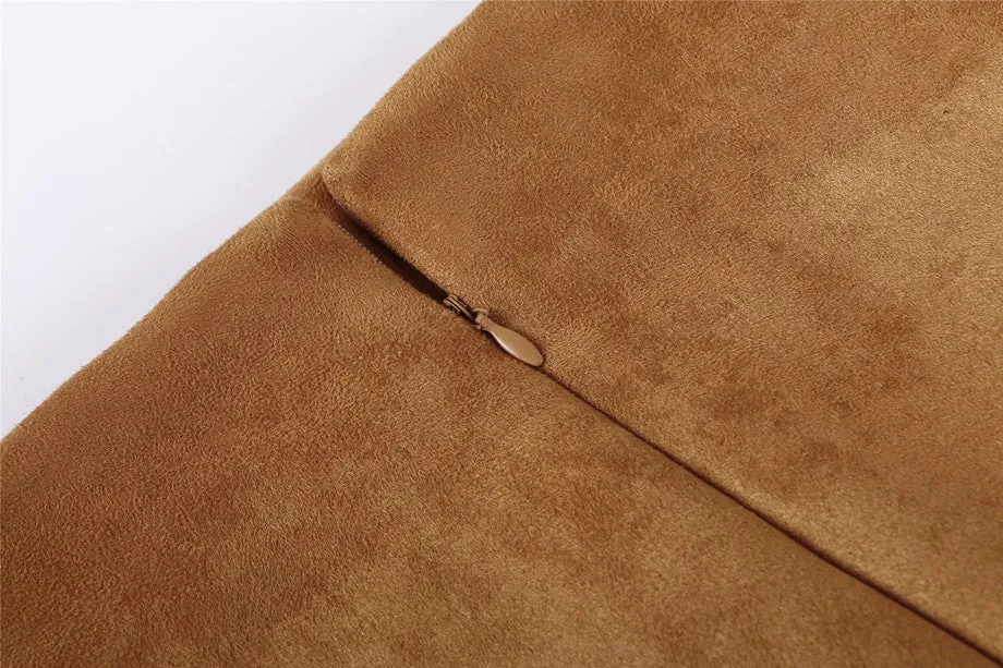 Suede High-Waist Midi Pencil Skirt