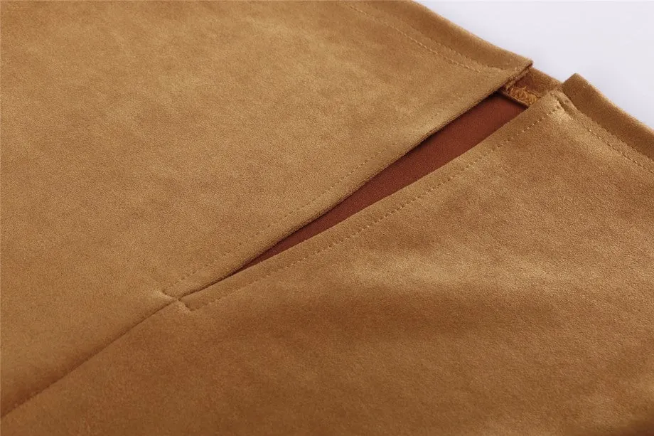 Suede High-Waist Midi Pencil Skirt