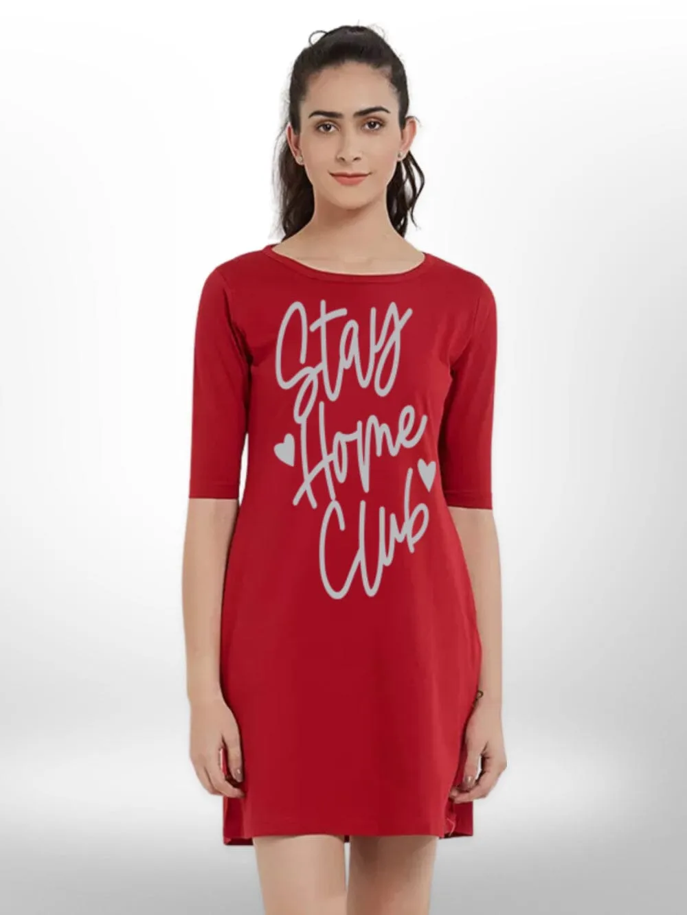 SYAY HOME CLUB PRINTED THREE QUARTER SLEEVE T-SHIRT SIDE POCKET FOR WOMEN'S