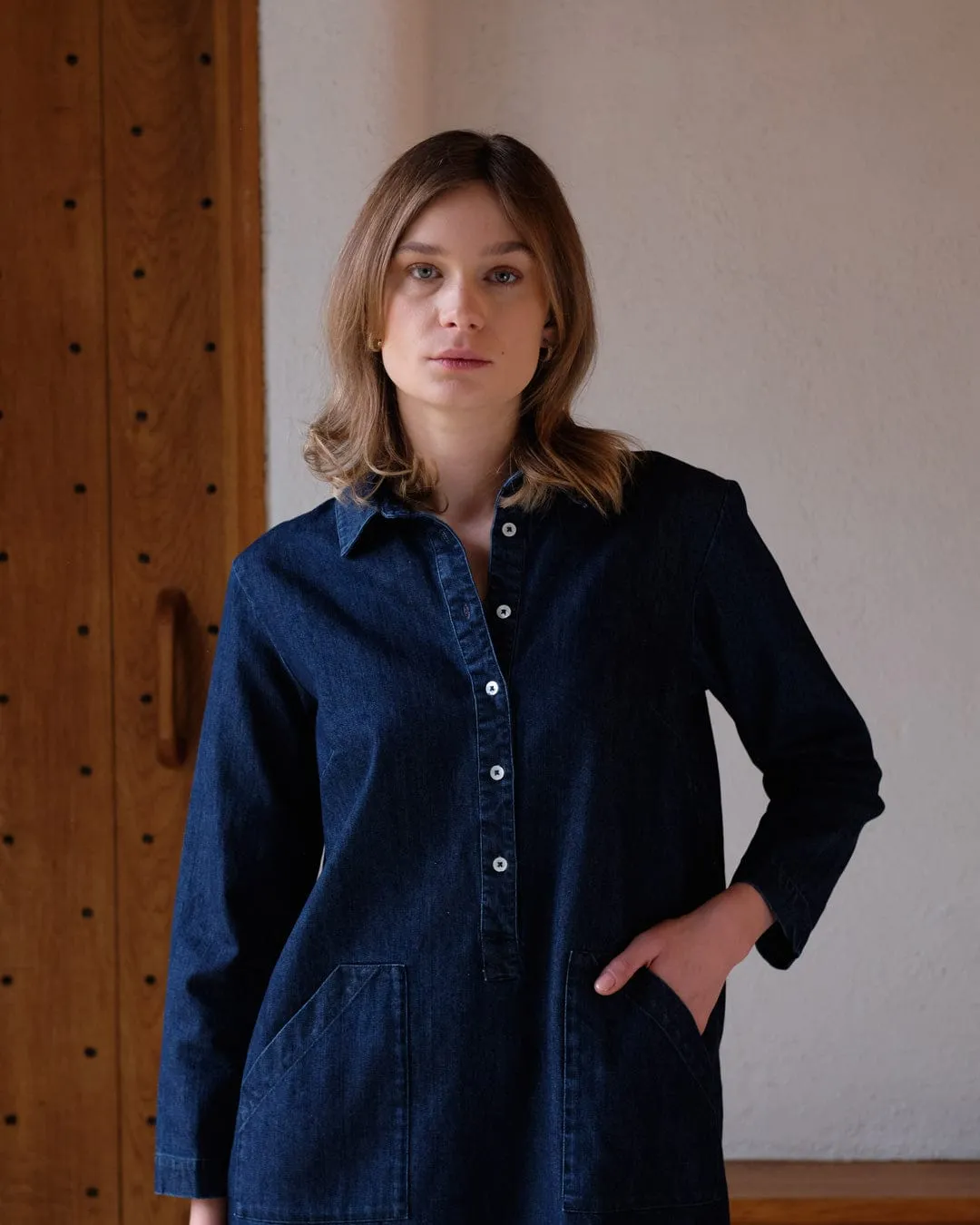 Tara Cotton Short Shirt Dress | Dark Blue Denim