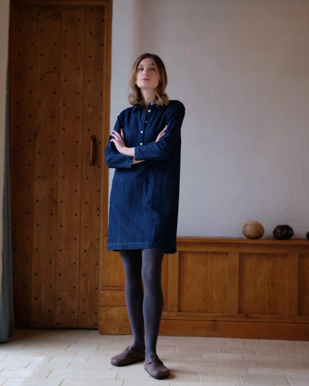 Tara Cotton Short Shirt Dress | Dark Blue Denim