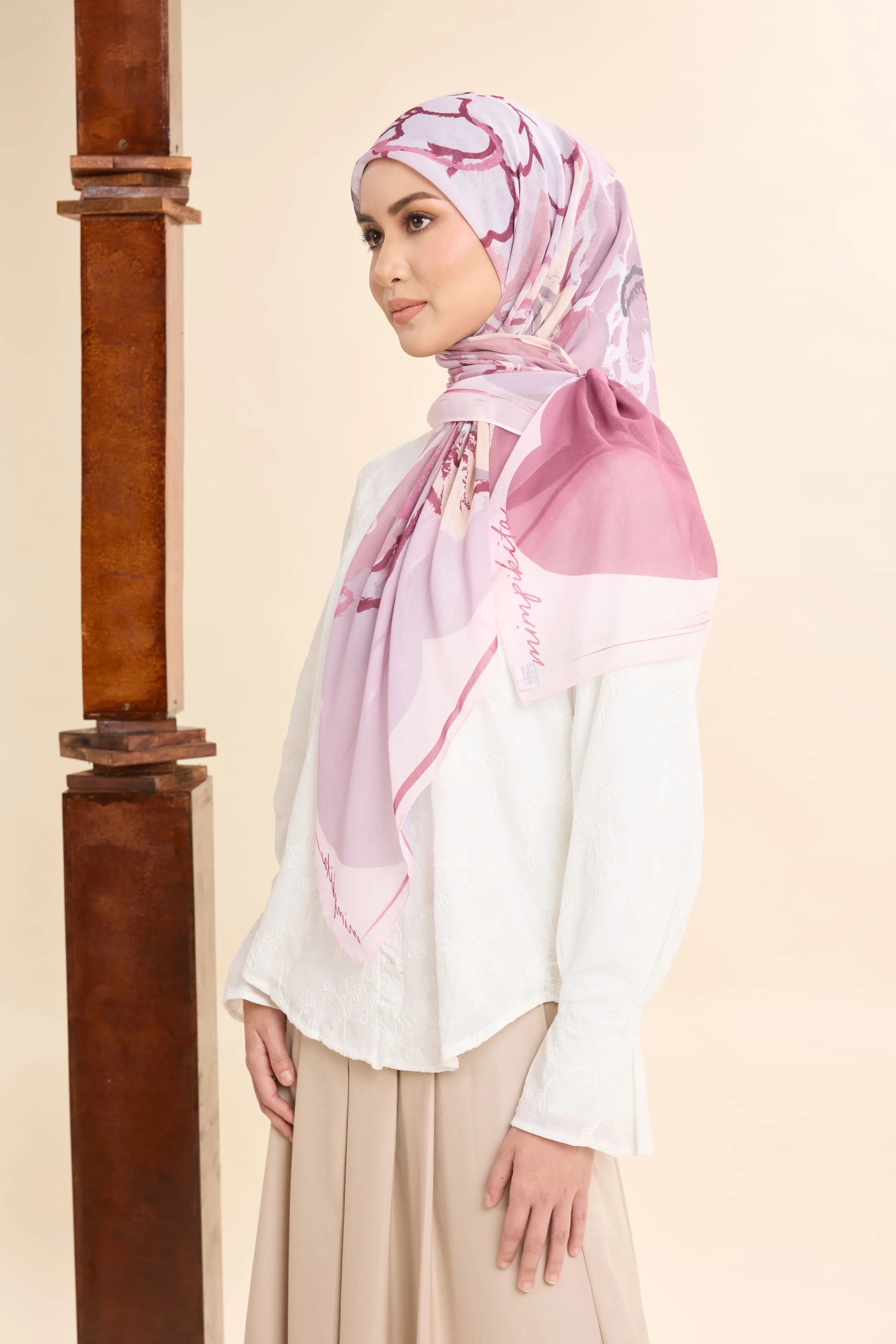 Thalia Mauve Pink Abstract Square Voile Scarf