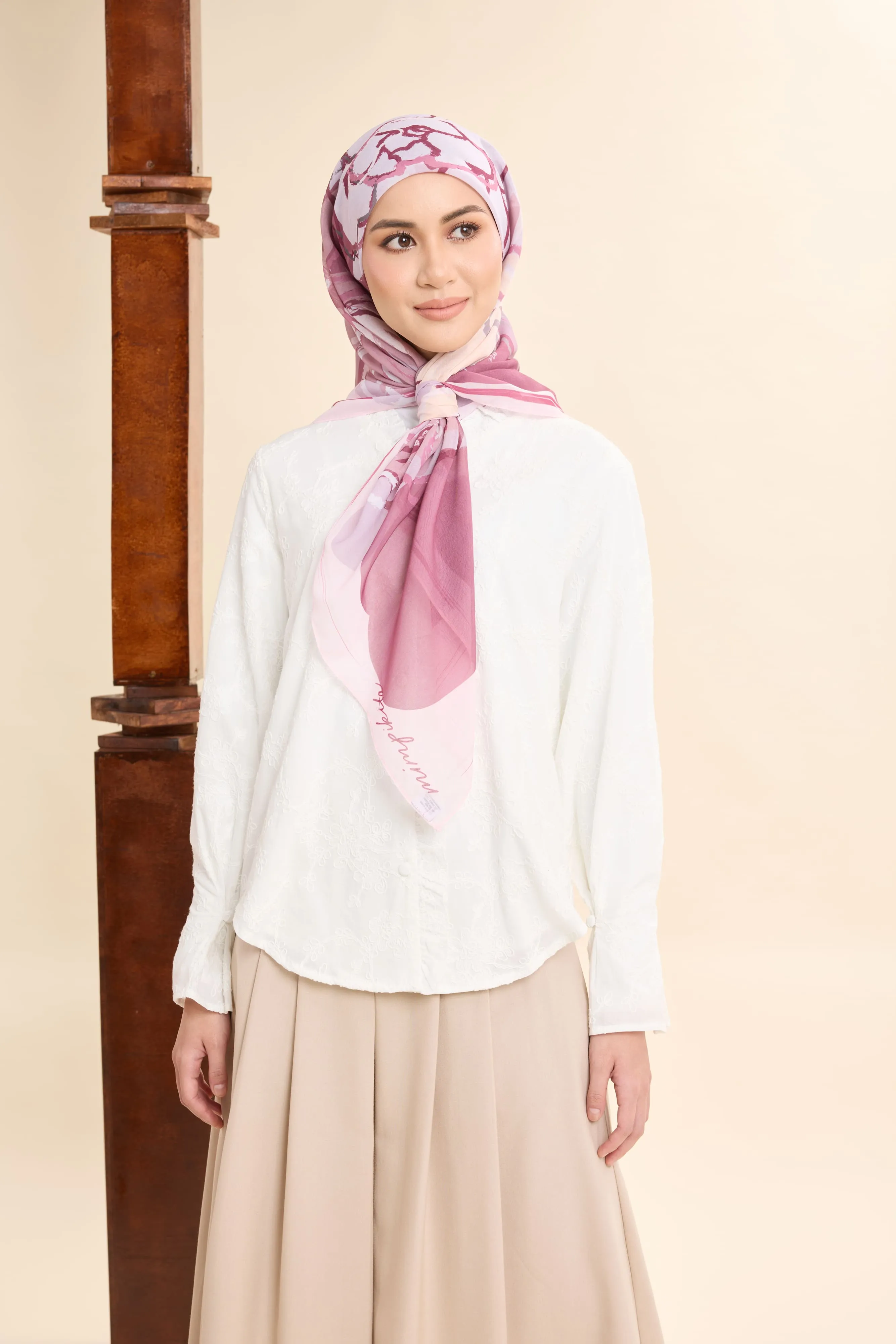Thalia Mauve Pink Abstract Square Voile Scarf