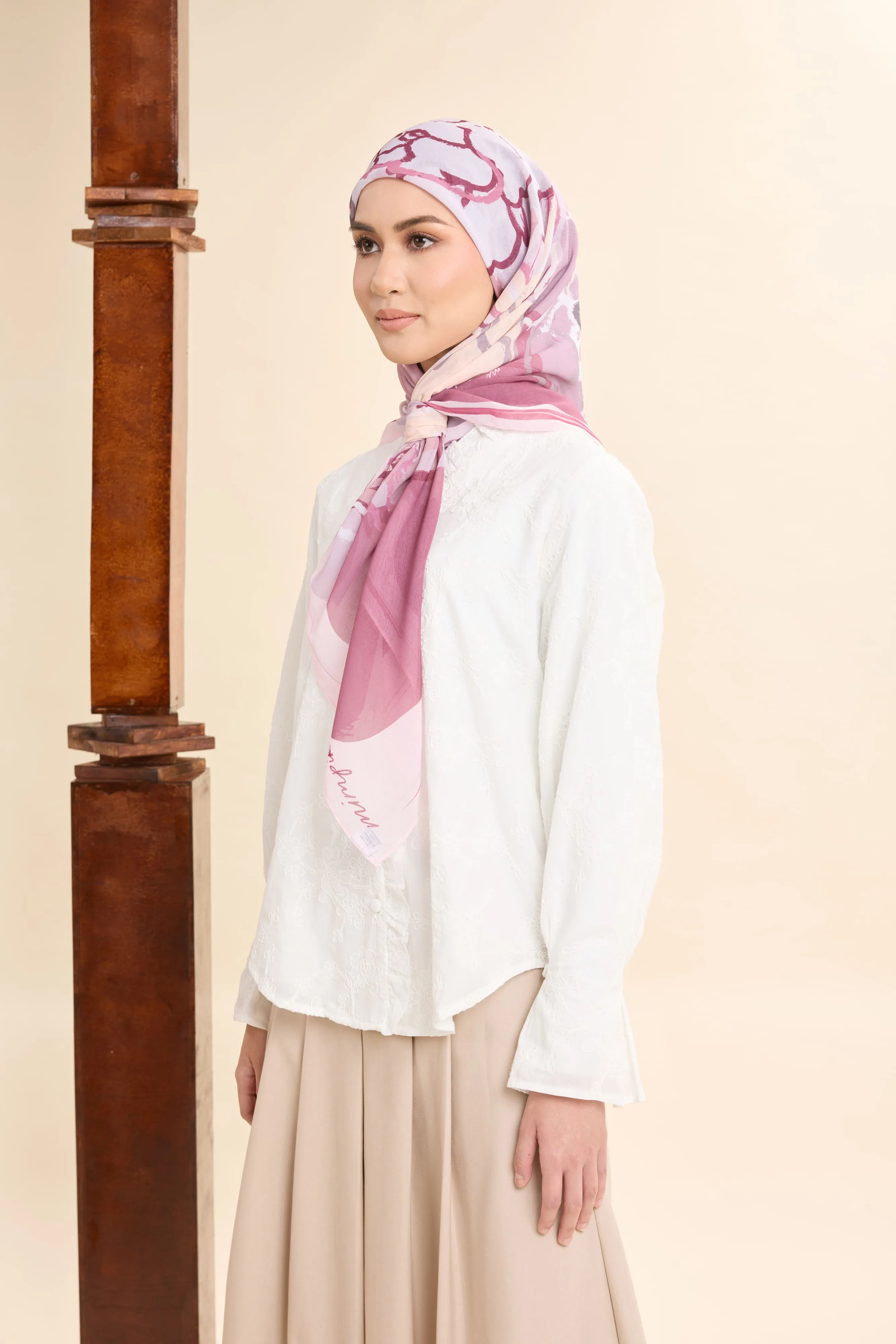 Thalia Mauve Pink Abstract Square Voile Scarf