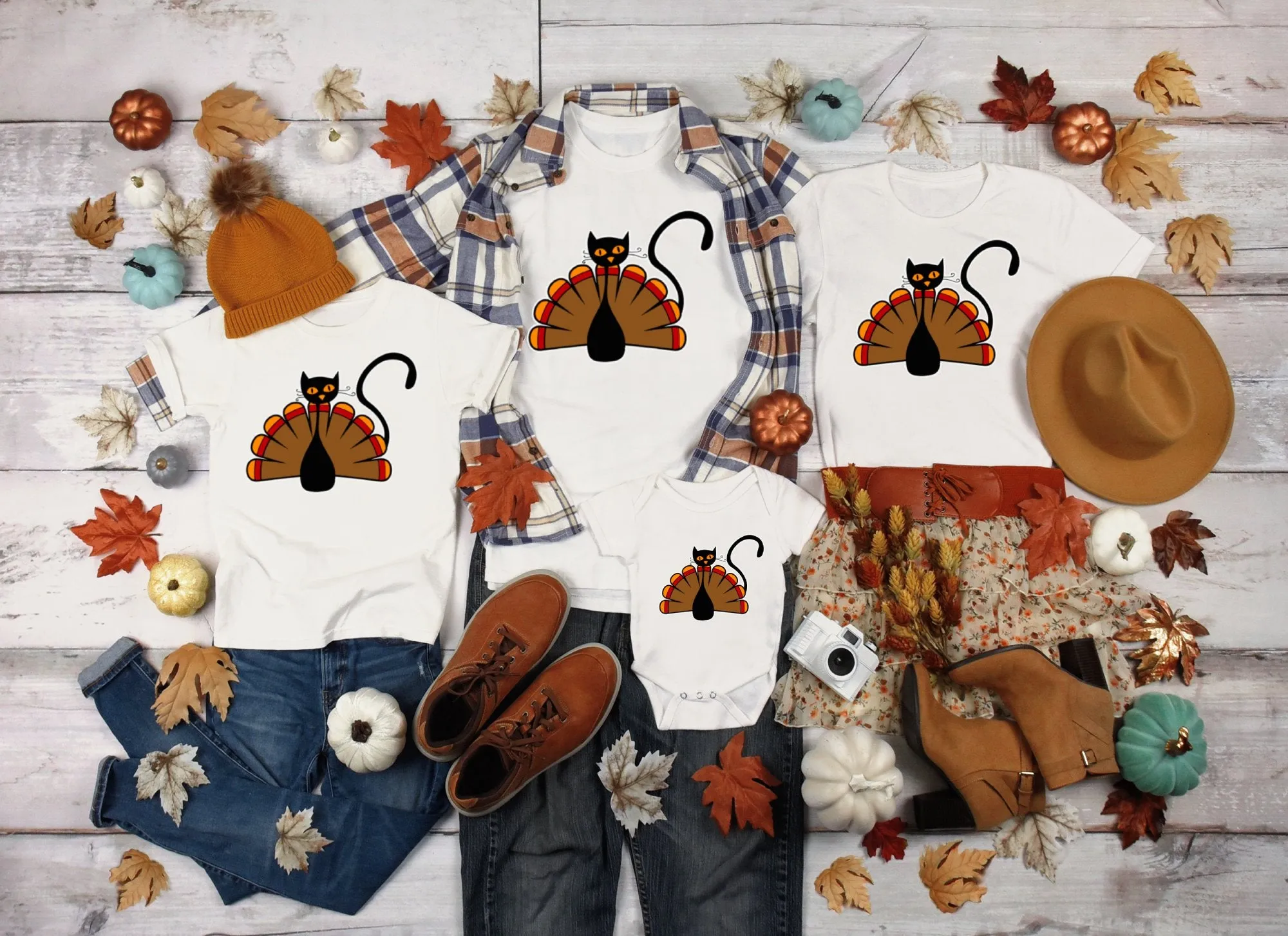 Thanksgiving Cat Turkey Shirt, Tank, Sweatshirt & Matching Family Shirts. Perfect for a Fall or Thanksgiving Gift